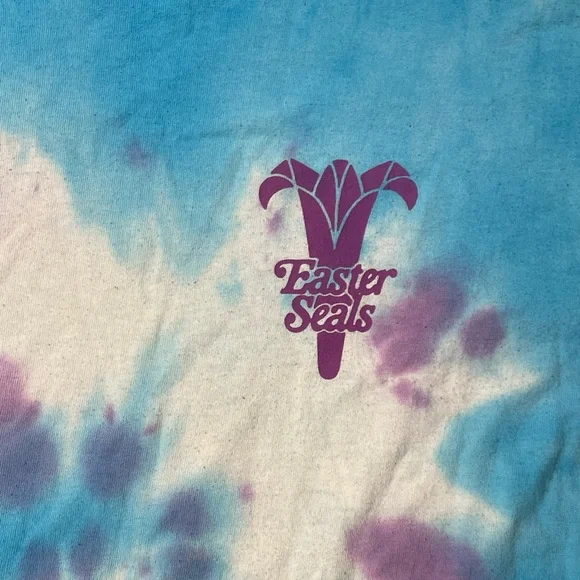 VINTAGE 90s TIE-DYED BLUE PURPLE VOLLEYBALL EASTER SEALS SINGLE STITCH TEE XL - Picture 7 of 10